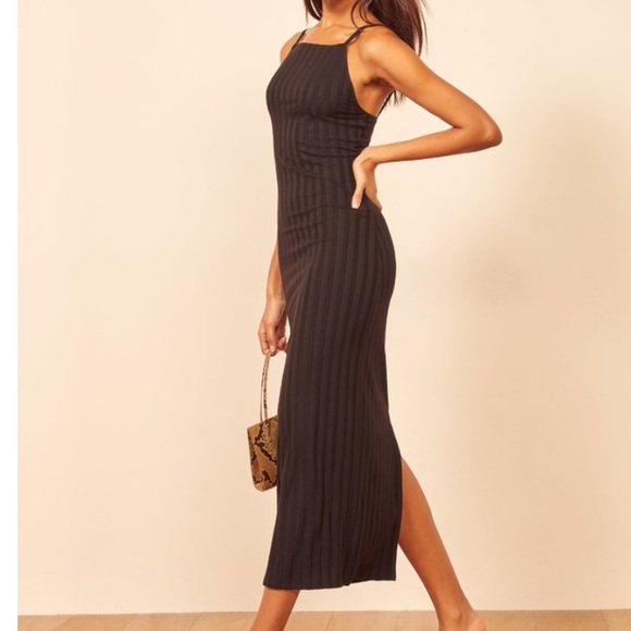 NWT REFORMATION Black Rhine Midi Length Dress - Picture 3 of 7